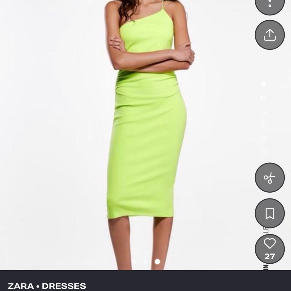 Zara Neon Lime One-Shoulder Bodycon Midi Dress